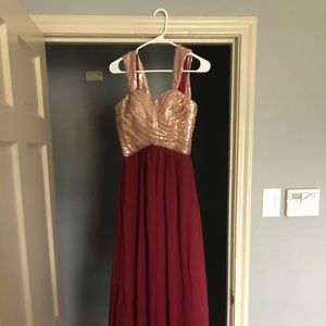 Gold sequin and merlot dress